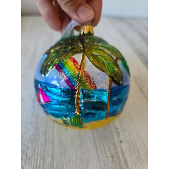 Beach glitter rainbow ball ornament palm tree tropical Hawaiian remember Xmas - Picture 2 of 12